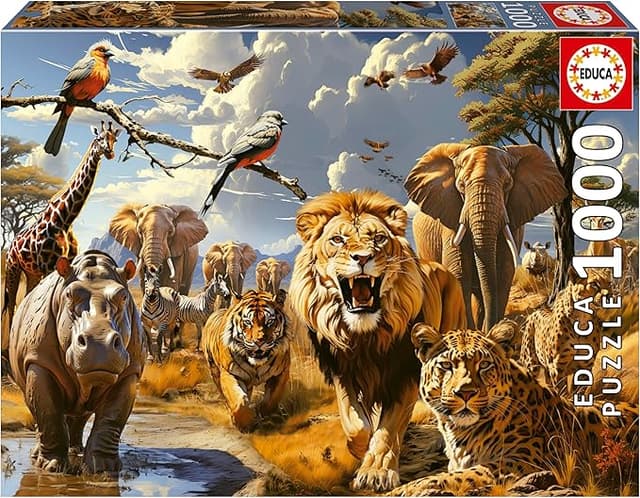 Detalle de Educa Animales Salvajes 🐅 Puzzle de 1000 Piezas, 68x48 cm, incluye Cola Fix