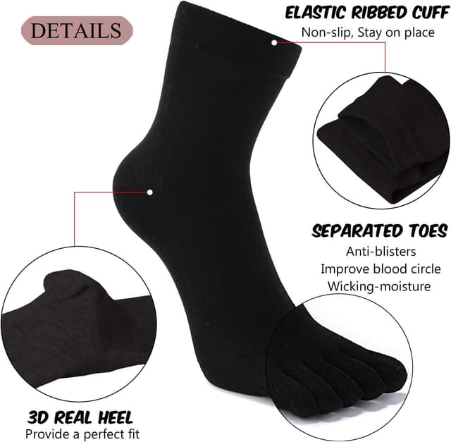 Detalle de Calzini uomo con dita separate (5 dita) in cotone, confezione 3/4/5 paia, taglie 39-44 o 45-48