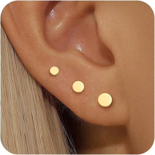 Detalle de FUNEIA 3er Set Ohrstecker Gold vergoldet (14K), 925 Sterling Silber – wasserfest, hypoallergen