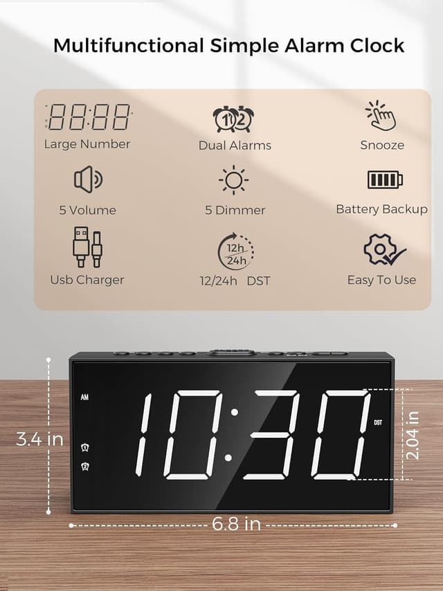 Detalle 2 de PPLEE Alarm Clock 2-Alarms LED Display ⏰