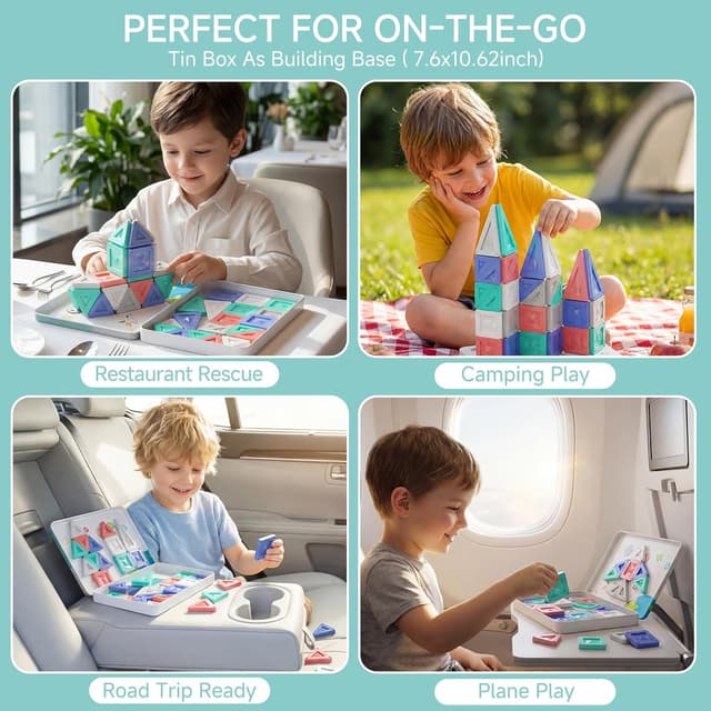 Detalle de YOGOHEE Mattoncini magnetici da viaggio Montessori (40 pezzi) con scatola di latta