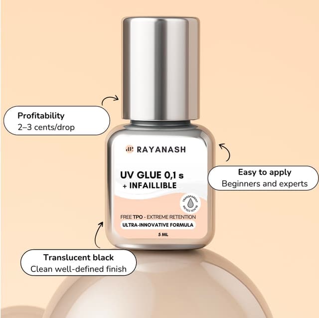 Detalle de Colle UV pour extensions de cils — séchage en 0,1 seconde, étanche jusqu’à la chute des cils (5 ml, transparent black)