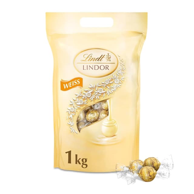 Detalle de Lindt LINDOR weiße Schokoladenkugeln 1 kg 🍫