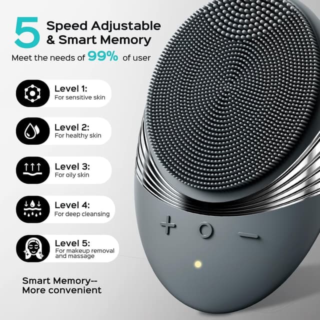 Detalle de COSLUS FBS01 rechargeable silicone face scrubber with 5 cleaning modes (IPX7 waterproof) – Black