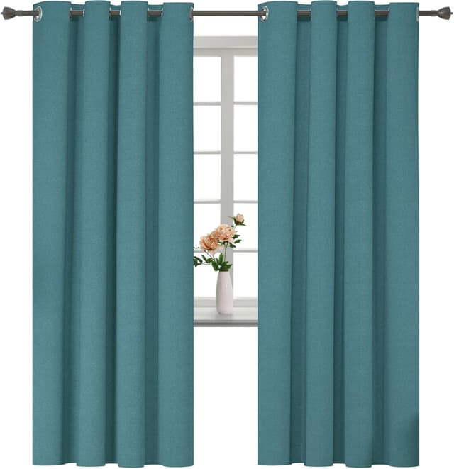 Detalle de YSTELLAA Rideau 100% occultant lot de 2, 140×240 cm effet lin (anti-froid, anti-chaleur, anti-bruit) avec œillets, vert