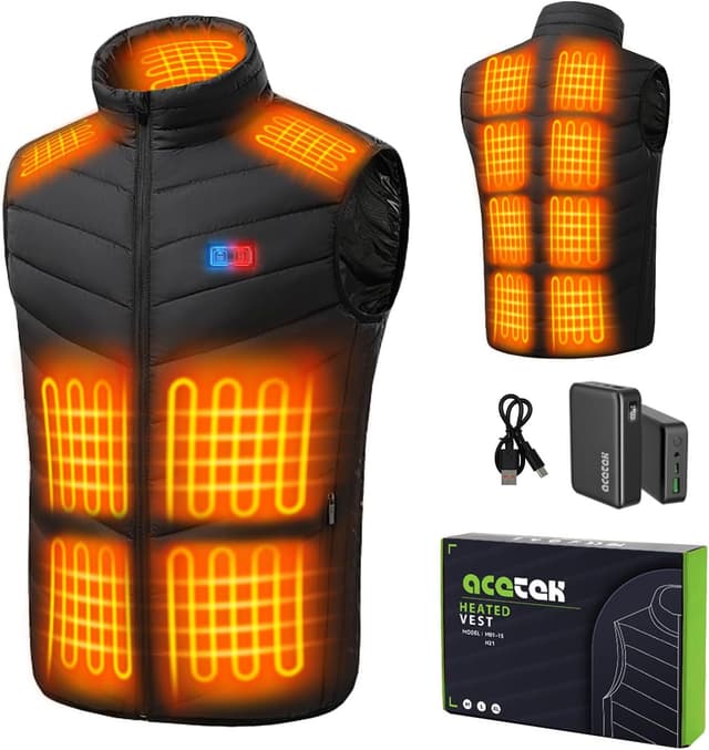 Detalle de acetek beheizbare Weste für Herren & Damen mit 20.000-mAh Powerbank, 15 Zonen und bis zu 11 Stunden Wärme