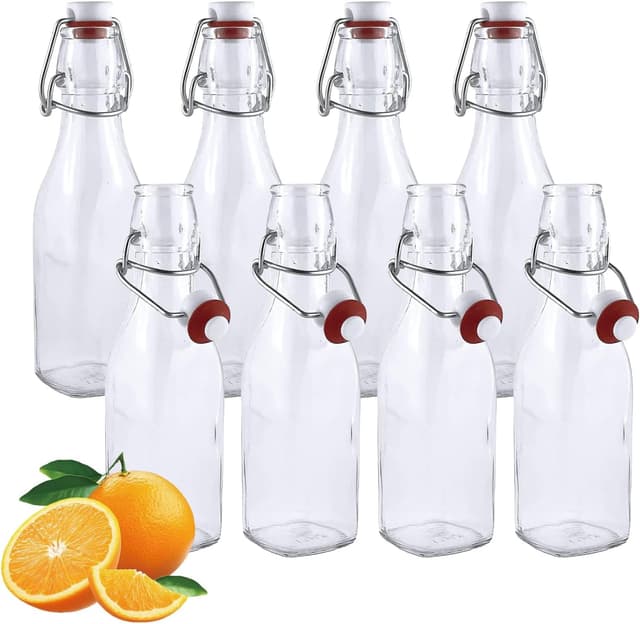 Detalle de DYUEE Glass Bottles with Stoppers & Screw Caps, 8 Pack 250ml Transparent Bottles
