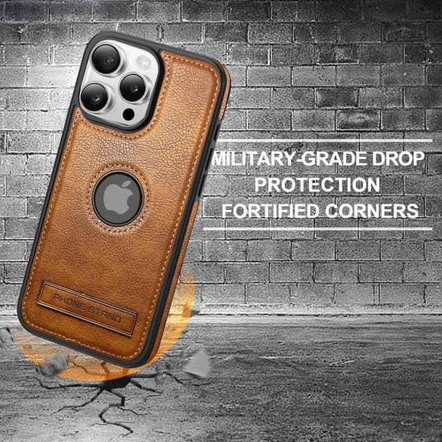 Detalle de KSELF Leather Case for iPhone 16 Pro Max (6.9") with Built-in Invisible Kickstand, Protective Slim TPU + PU Leather, Brown