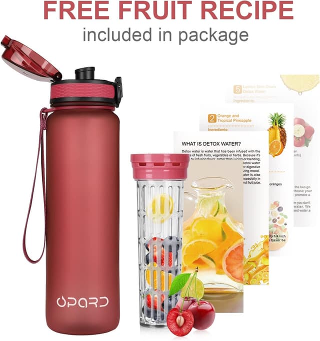 Detalle de Opard Trinkflasche 1L mit Früchtebehälter und Teesieb (Tritan, 1000 ml)