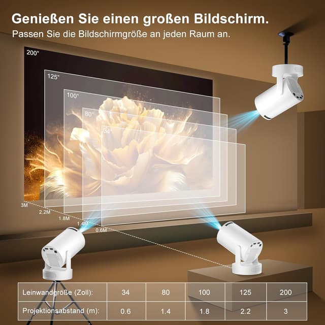 Detalle 2 de Salange Portable Beamer 2026 – Klein-Handy-Beamer mit Android 14.0, WiFi 6 und Bluetooth 5.4