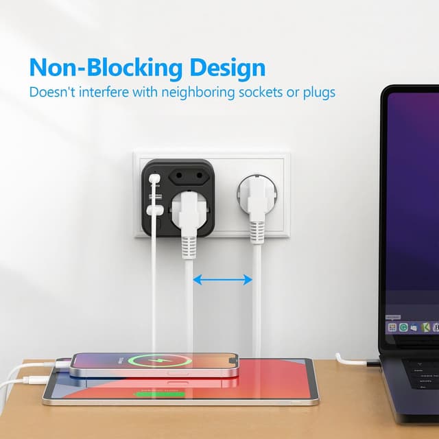 Detalle 2 de JSVER Steckdosenleiste mit USB (2× Schuko/Europa, 2× USB-A & 2× USB-C, 3680 W/16 A) mit Schalter – schwarz