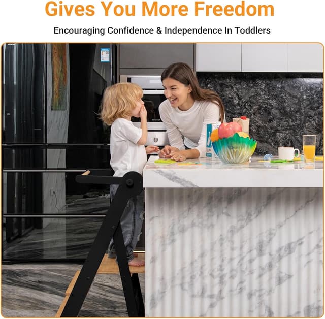 Detalle 2 de COSYLAND Foldable Toddler Standing Tower with Adjustable Height and Safety Net, Ages 18 Months–6 Years