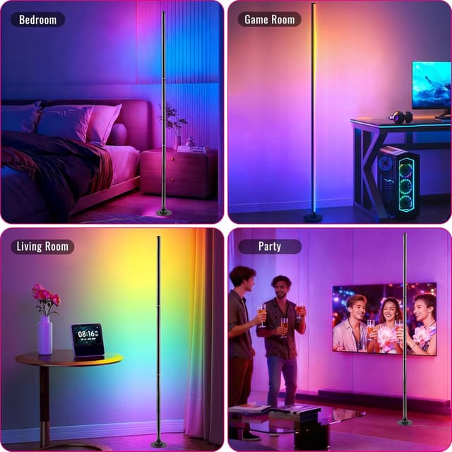 Detalle de sylvwin Lampada da terra LED RGB angolare con controllo APP e telecomando, 16 milioni di colori + sync musica