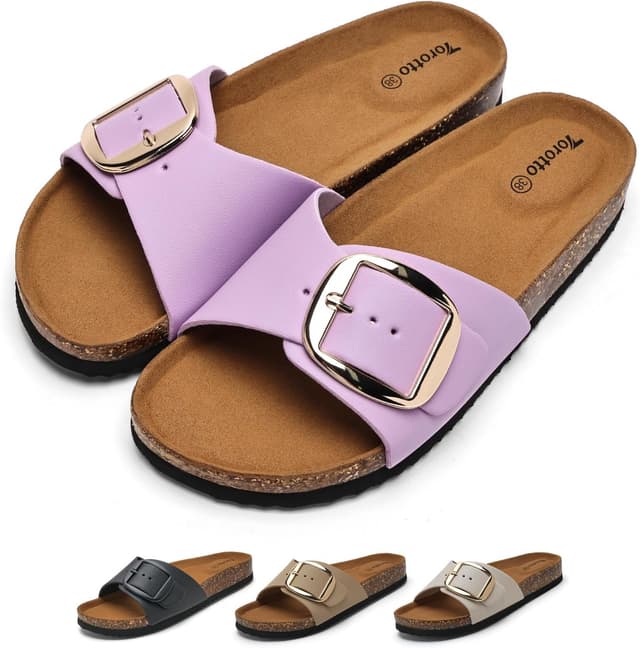 Thumbnail 6 de Torotto Pantoletten für Damen: verstellbare Schnallen-Sandalen & Hausschuhe mit flachem Absatz