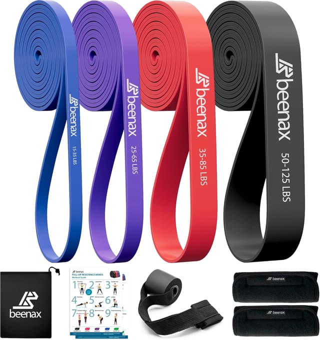 Detalle de Beenax Resistance Bands Pull Up Set with 4 Pull-Up Assistance Levels, Grip Pads & Door Anchor