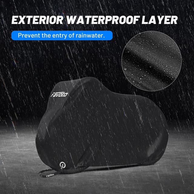 Detalle de Housse de vélo extérieure Favoto en tissu Oxford 210D imperméable 200x70x110 cm noire (VTT, route, montagne)