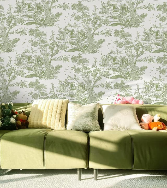 Detalle de Yomshi 44 cm × 20 m selbstklebendes Vintage Vinyl-Tapetensystem in Grün (Baum & Tiere)