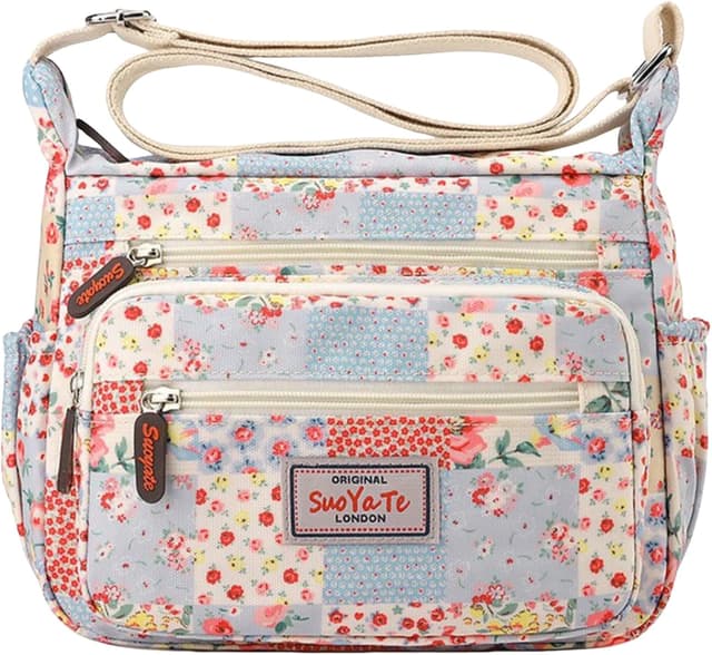 Detalle de FAVORTALK women’s nylon crossbody bag (20 x 17 x 10 cm) with adjustable wide strap