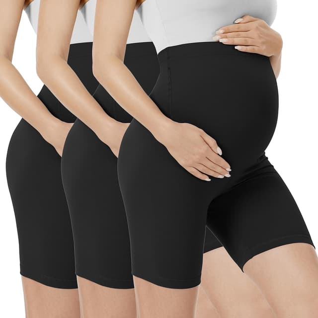 Detalle de VALANDY Creamlush maternity over-belly biker shorts (S–XL) for lounge, yoga & everyday wear