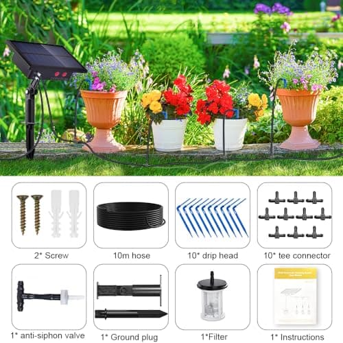 Detalle de Bseical riego por goteo solar: kit automático con 10 m de manguera y 10 puntas