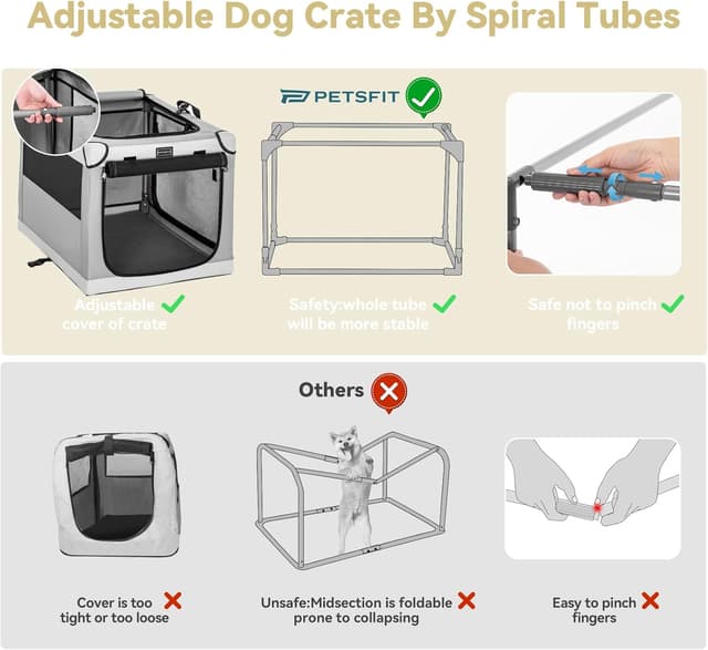 Detalle 2 de Petsfit Collapsible Dog Kennel with Thicken Mat, Adjustable Fabric Sleeve & Breathable Mesh Doors (100 cm)