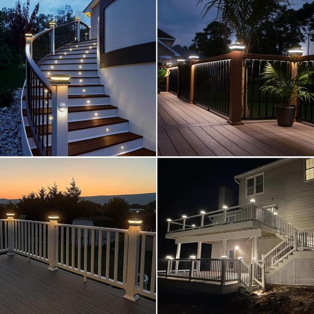 Thumbnail 6 de T-SUNUS 4 Pack Solar Post Lights (Warm 3000K / Cool 6000K) IP65 Outdoor LED Fence & Deck Cap Lights