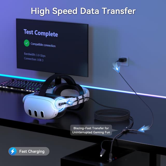 Detalle 2 de AMVR Link Cable with Charging (16FT) for Meta Quest 3/3S/2 and Pico 4