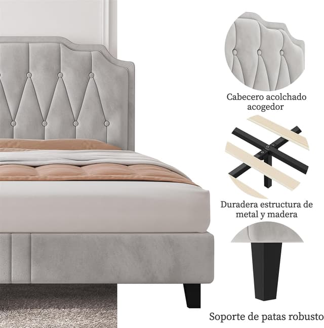 Thumbnail 6 de Yaheetech Cama Tapizada 140 × 200