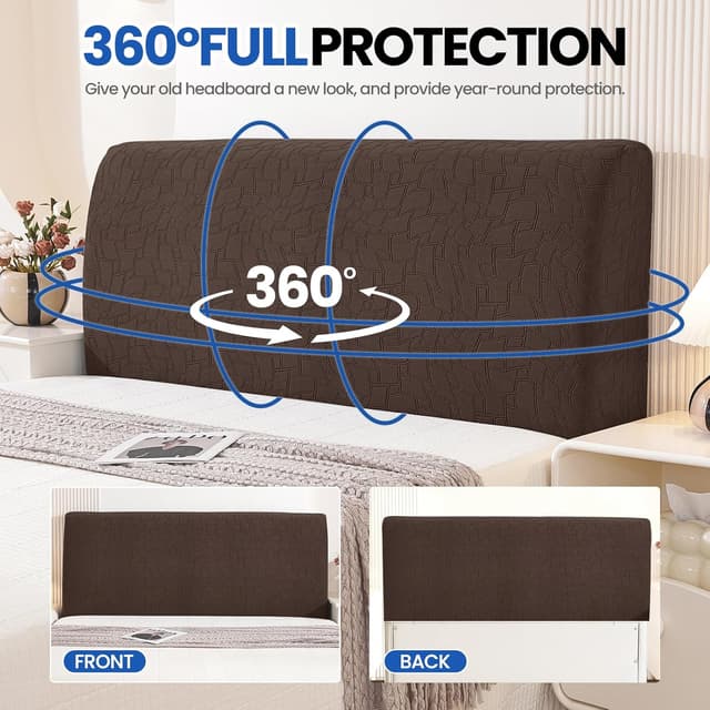 Detalle de Ystyle copri testiera letto matrimoniale/singolo elasticizzata lavabile 90 cm – Caffè Chiaro