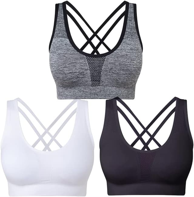 Detalle de SEGRILA Women’s Sports Bras 3 Pack with Crisscross Back and Removable Pads