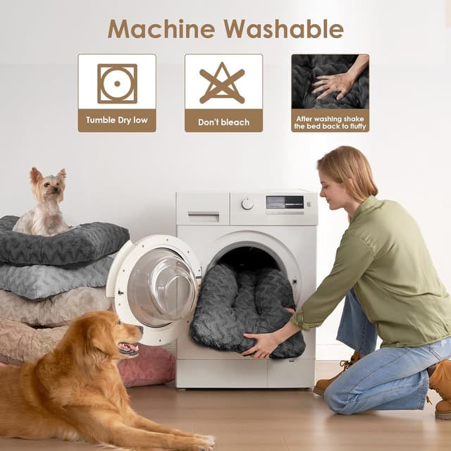 Detalle de EHEYCIGA waschbares Hundebett XL (104x68 cm) – reversible Hundematte mit Kunstpelz & Kunstleinen, dunkelgrau