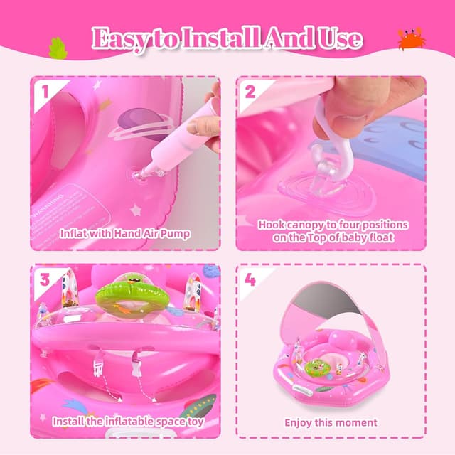 Detalle 2 de Baby Pool Float for 6-36 Months with UPF50+ Canopy, Adjustable Safety Seat, Toy Play Console & Safety Leash