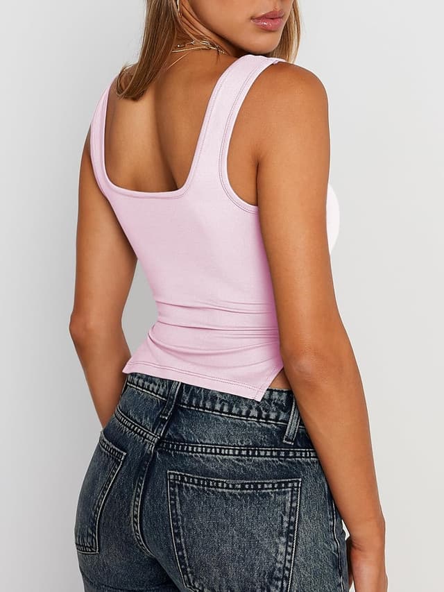 Detalle de Trendy Queen Double Lined Crop Tank Top for Women (Double-Lined, Backless, Y2K-Inspired)