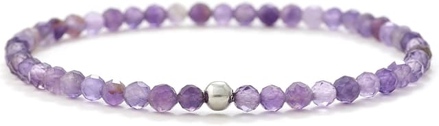 Detalle de BERGERLIN Echtes Naturstein Perlenarmband mit Amethyst, 925-Silberperle und Echtheitszertifikat – unisex