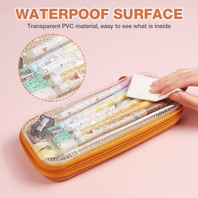 Detalle de Trousse à crayons grande capacité OFFCUP (2 compartiments) imperméable avec autocollants – marron