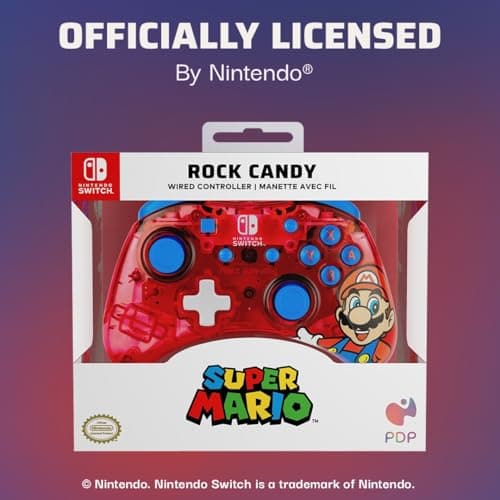 Detalle de PDP Rock Candy mando con cable para Nintendo Switch (Mario, con sticks cóncavos)