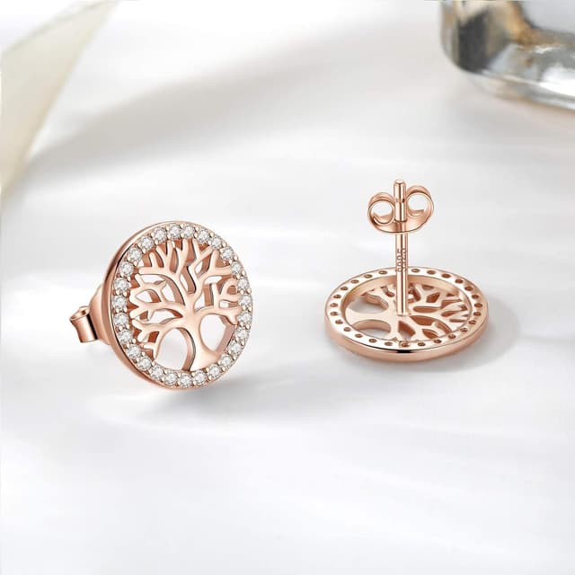 Detalle de Boucles d’oreilles Arbre de Vie en argent sterling 925 Jrêveinfini, zircons, diamètre 12 mm