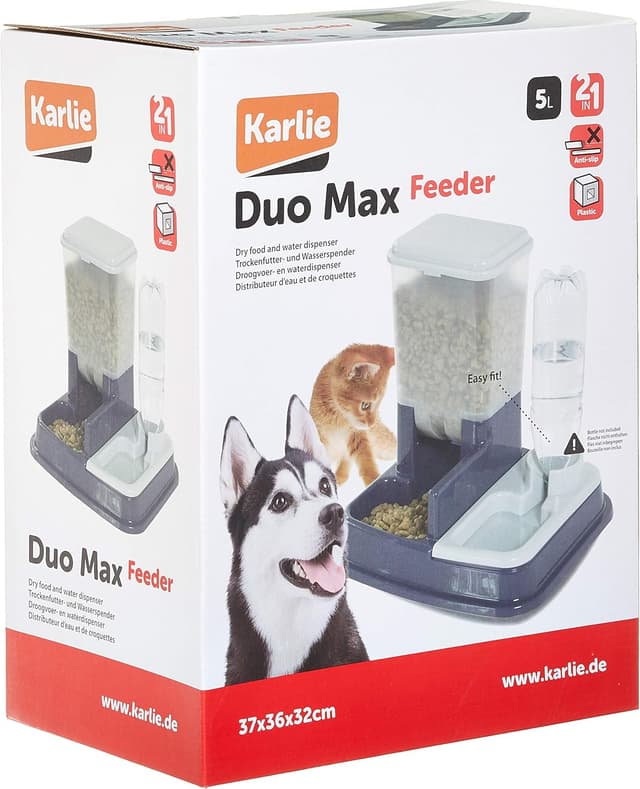 Detalle de Karlie Futter- und Wasspender Duo Max L (37 cm) – Futterportionierung & Wasserspender in einem