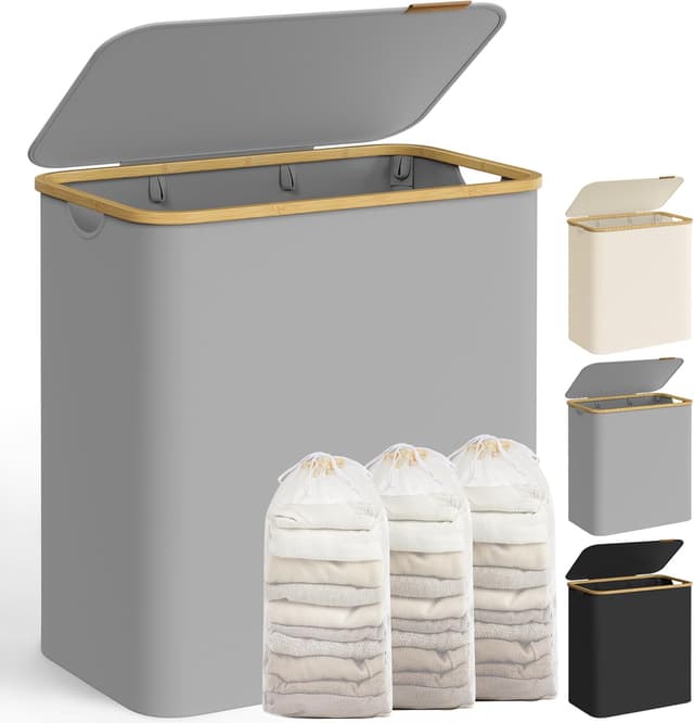 Detalle de SONGMICS Wäschekorb 3 Fächer mit Deckel 150 L