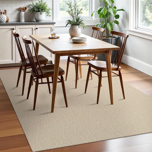 Detalle de EARTHALL Washable Area Rugs 5x7 Ft Non Slip (Sand/Beige) Cotton Rubber-Backed Braided Indoor/Outdoor Rug