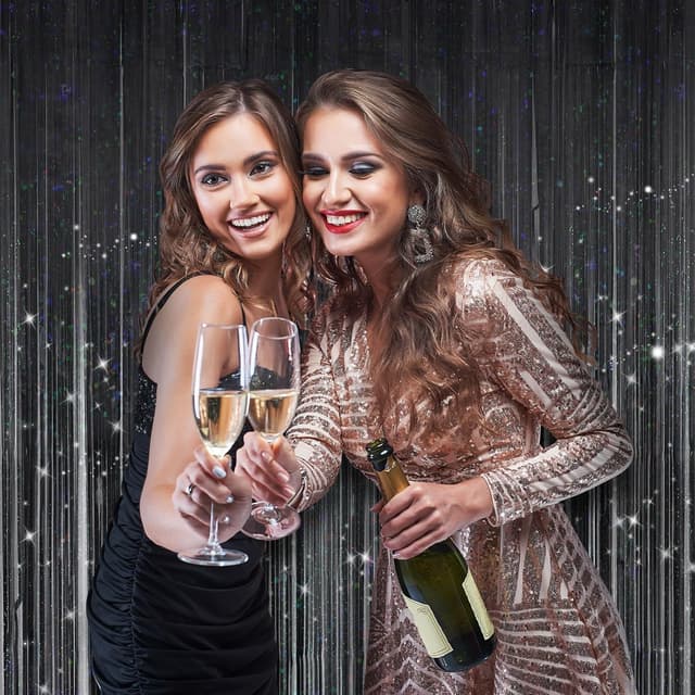 Detalle de KERNOWO Lametta-Vorhang Schwarz Glitzer – 2er Set (2,5 m) für Party, Geburtstag & Deko-Events