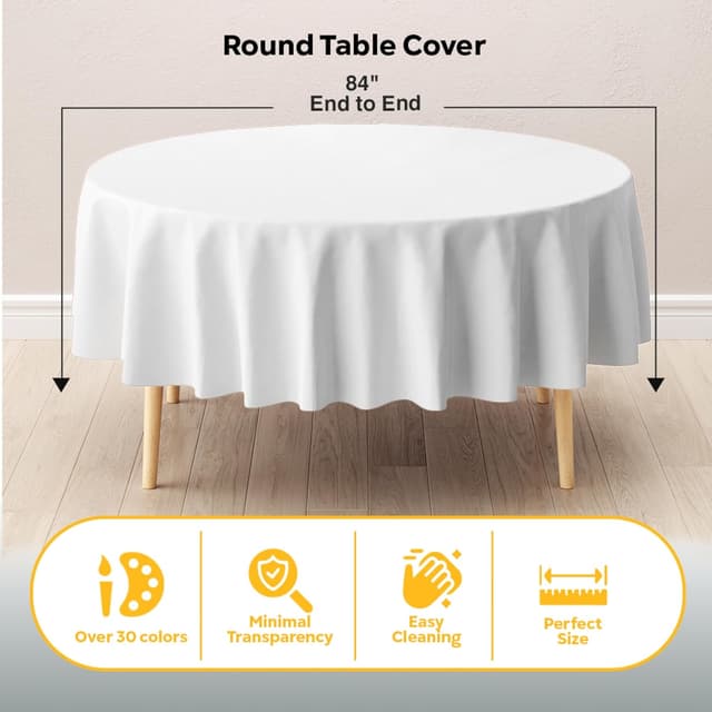 Detalle de Exquisite 12-Pack Plastic Tablecloths (84-inch Round) in White