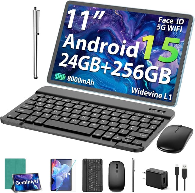 Detalle de Suicoey 2026 11-inch Android 15 Tablet (with Keyboard) — 24GB+256GB, 5G Wi‑Fi, Gemini AI, Widevine L1