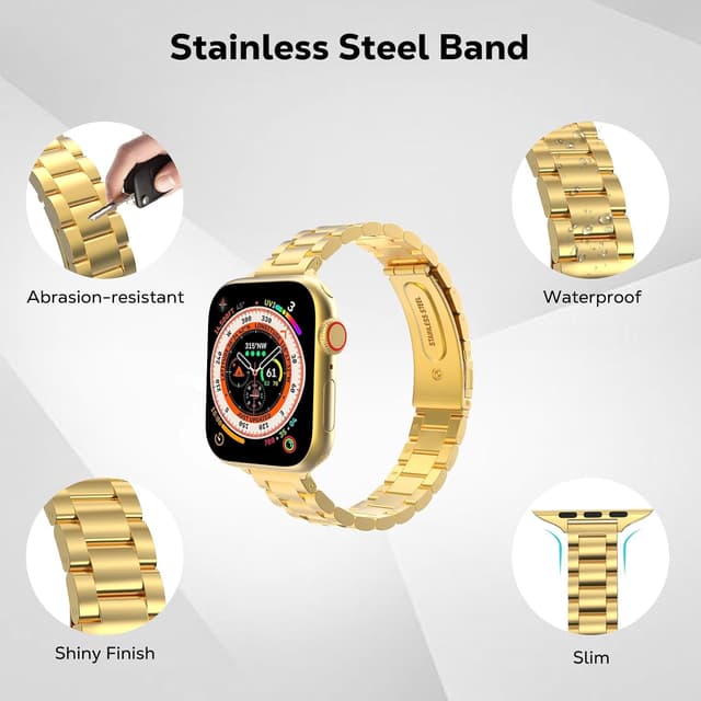 Detalle de MoKo thin stainless steel Apple Watch band (Gold) for Ultra, Series 11–1, SE and 44mm models