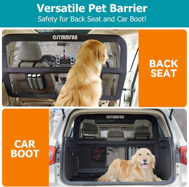 Detalle de CJYMMFAN Dog Guard for Car Boot & Back Seat with Wider Coverage – Universal Dog Barrier with Chew-Proof Transparent Net