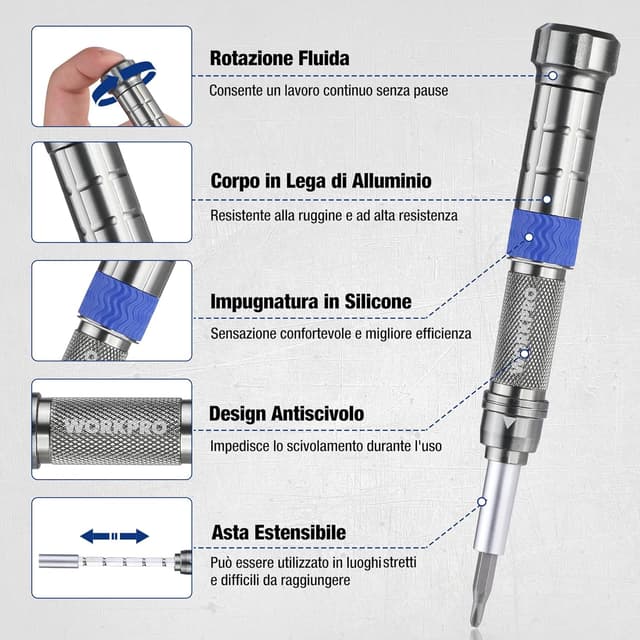 Detalle de WORKPRO Set di cacciaviti di precisione da 26 pezzi con punte magnetiche e magnetizzatore