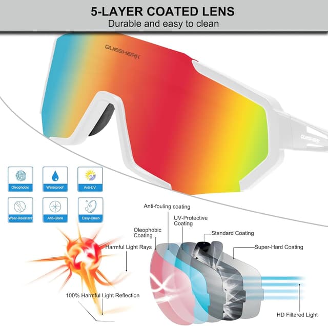 Detalle de Queshark Occhiali Veloci da ciclismo uomo e donna: montatura TR90, UV400 e lenti antiriflesso