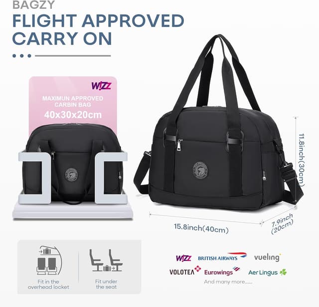 Detalle de BAGZY 25L Ryanair cabin bag (40 x 30 x 20 cm) under-seat foldable travel duffel in pink