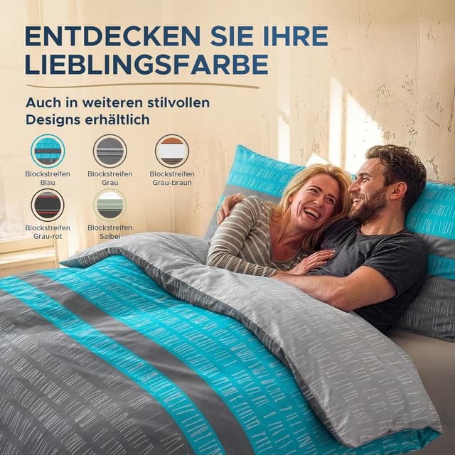 Thumbnail 6 de MALIKA Bettwäsche-Set 135x200 aus Baumwolle (Renforcé) inkl. Kissenbezug 80x80, Oeko-TEX mit Reißverschluss