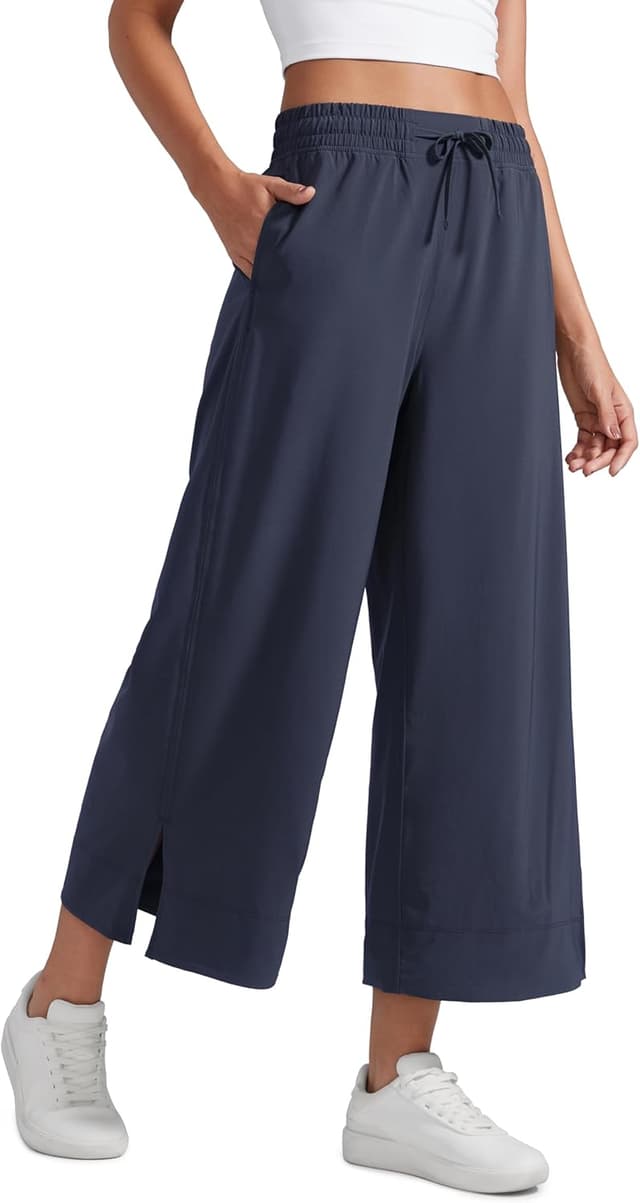 Detalle de CRZ YOGA Pantalon Capri léger à jambe large femme taille haute décontracté